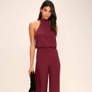 Wine Red Halter Jumpsuit